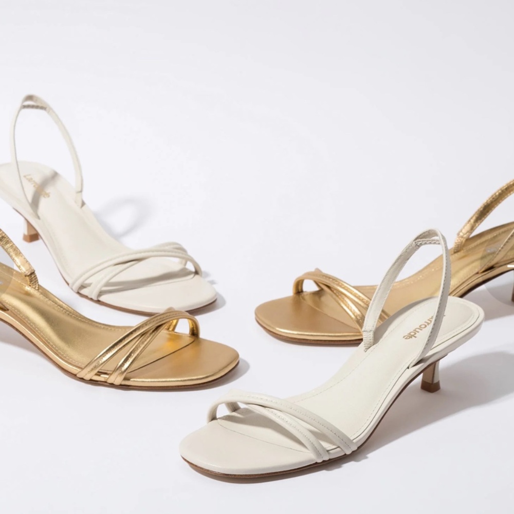 Larroude Gold and Cream Heels